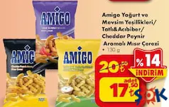 AMİGO YOĞURT VE MEVSİM YEŞİLLİKLERİ/TATLI&ACIBİBER/CHEDDAR PEYNİR AROMALI MISIR ÇEREZİ 130 G